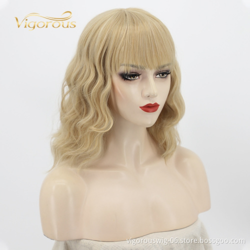 Wholesale Good Quality High Temperature Fiber Supplies Blonde Bob Cut Short Synthetic Afro Kinky Wig